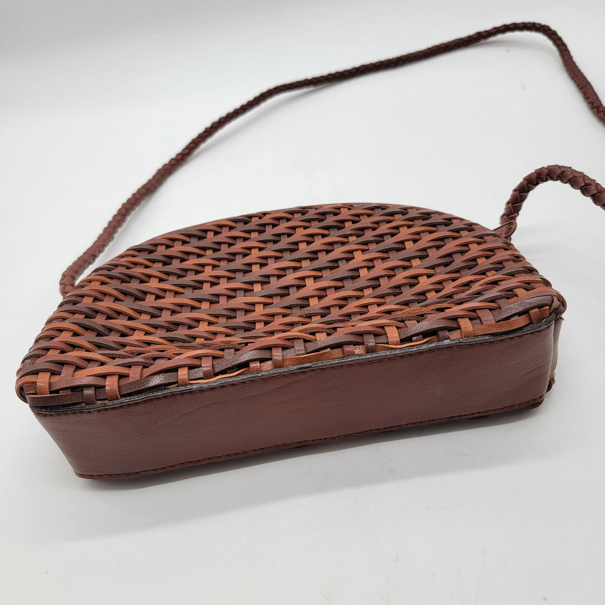 Vintage Basketweave Woven Leather Crossbody Bag Purse