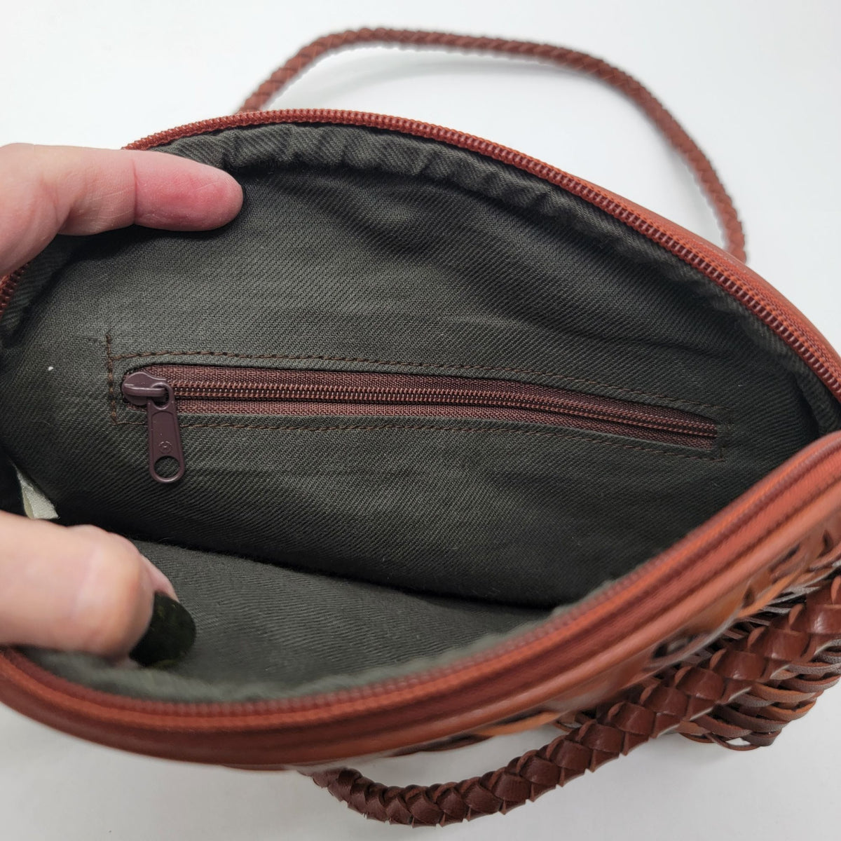 Vintage Basketweave Woven Leather Crossbody Bag Purse