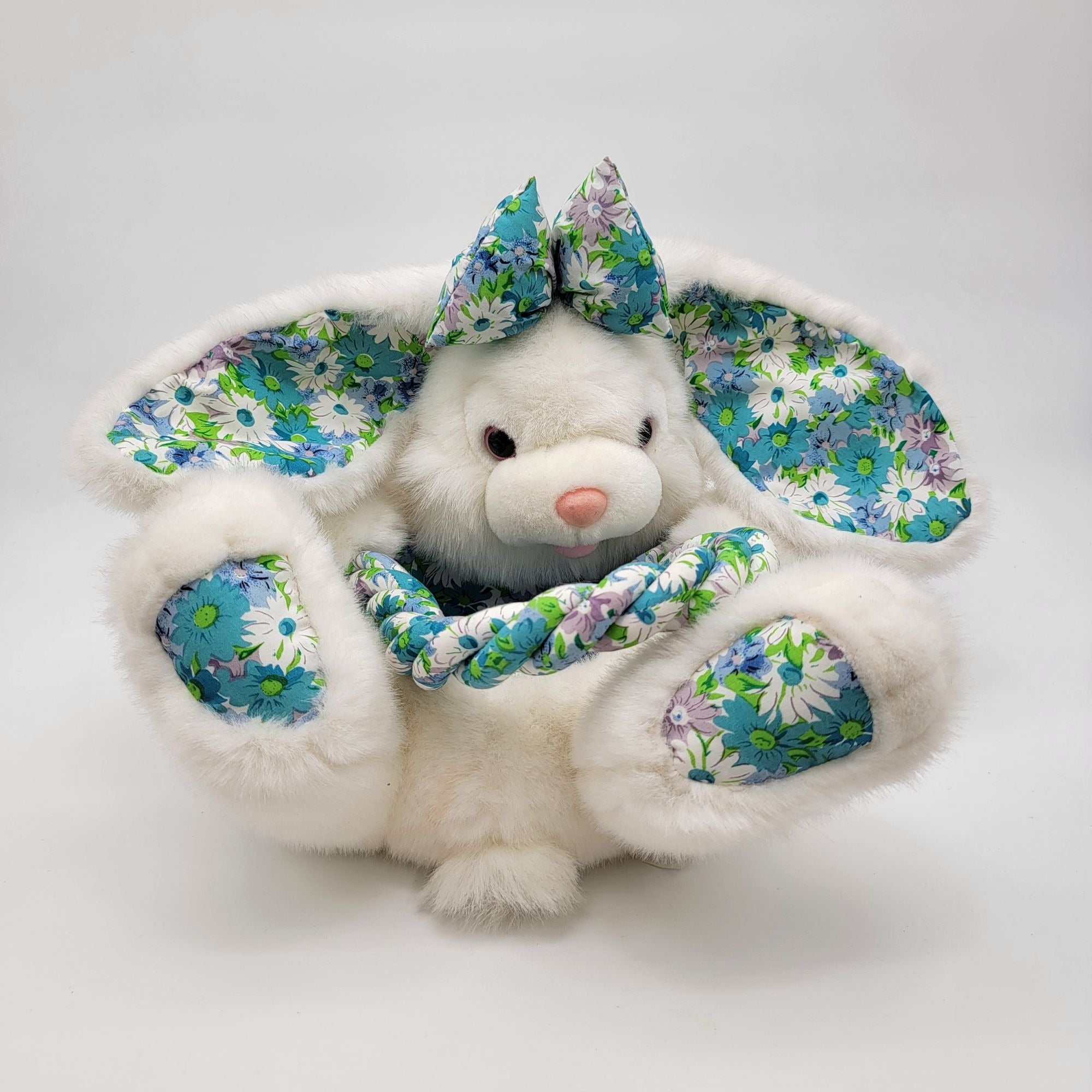 Vintage Kids Of America White Easter Bunny Rabbit Plush Basket Floral ...