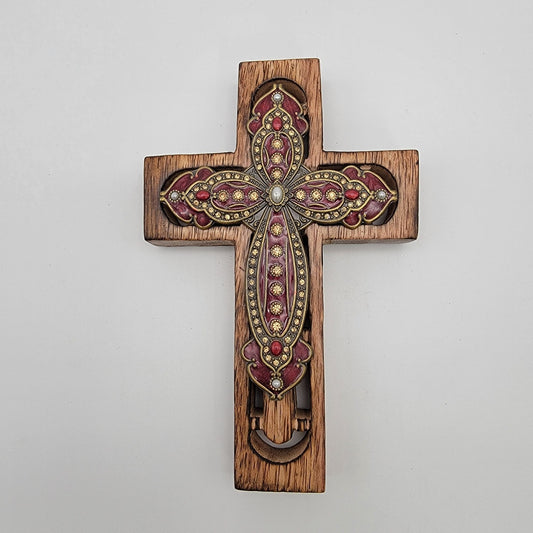 Wooden Cross With Enamel & Jewel Accents
