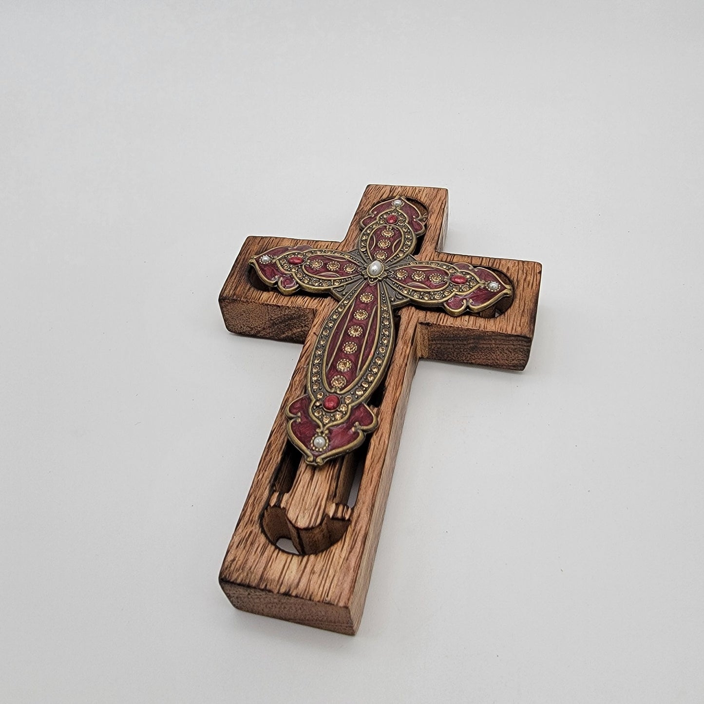 Wooden Cross With Enamel & Jewel Accents