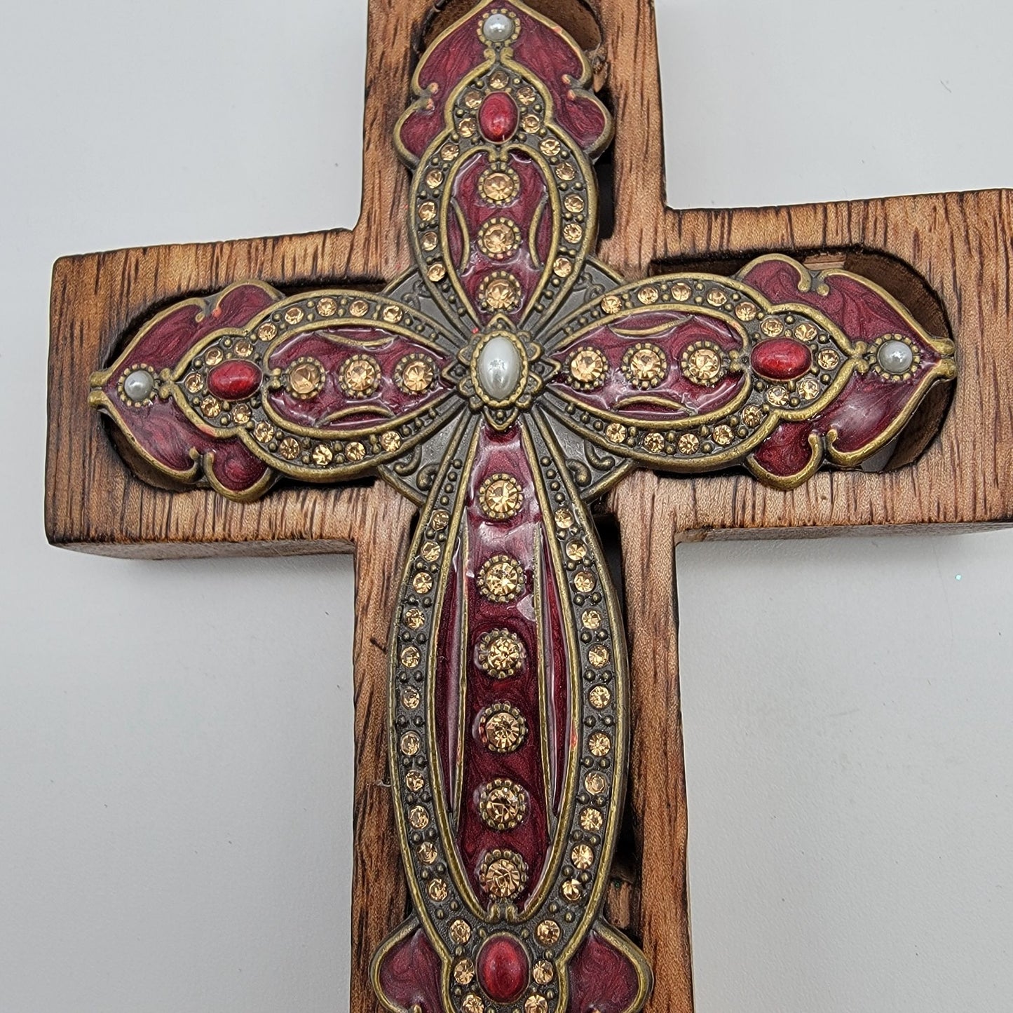 Wooden Cross With Enamel & Jewel Accents
