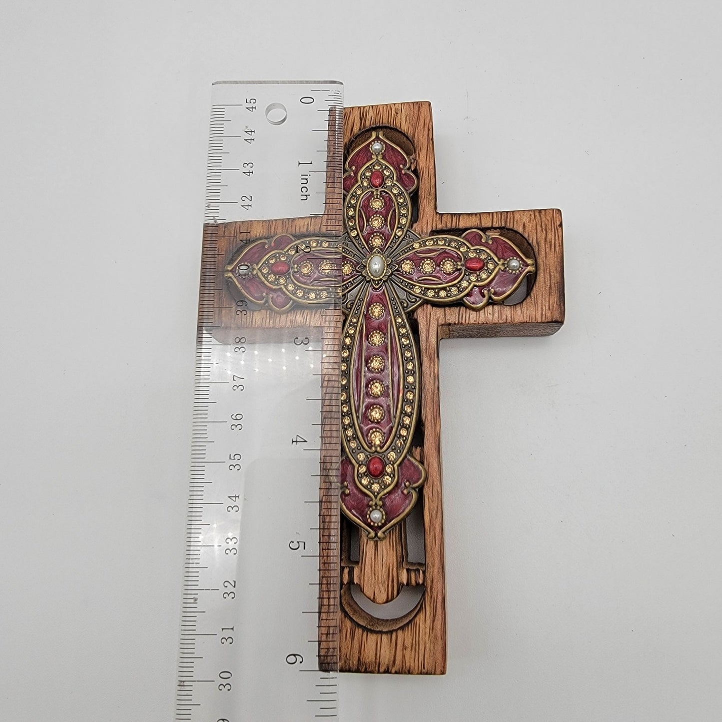 Wooden Cross With Enamel & Jewel Accents