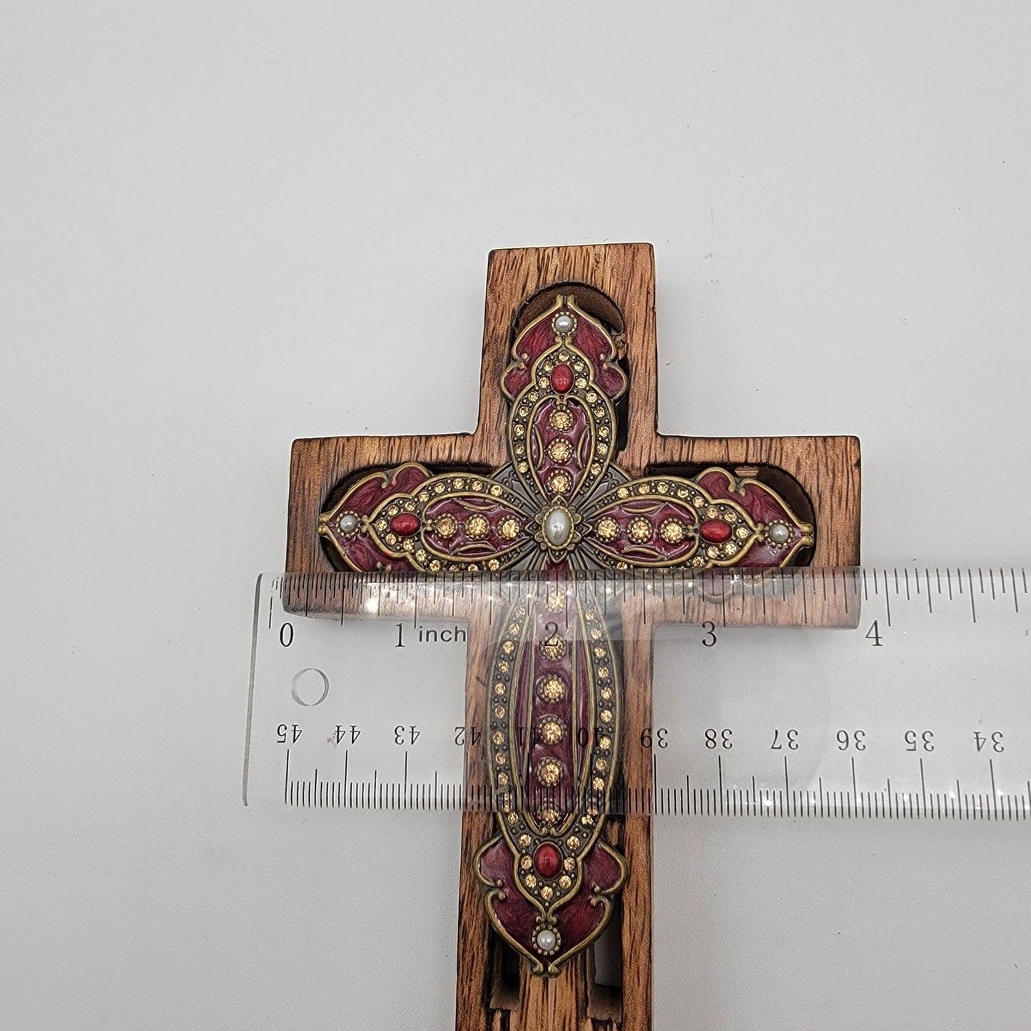 Wooden Cross With Enamel & Jewel Accents