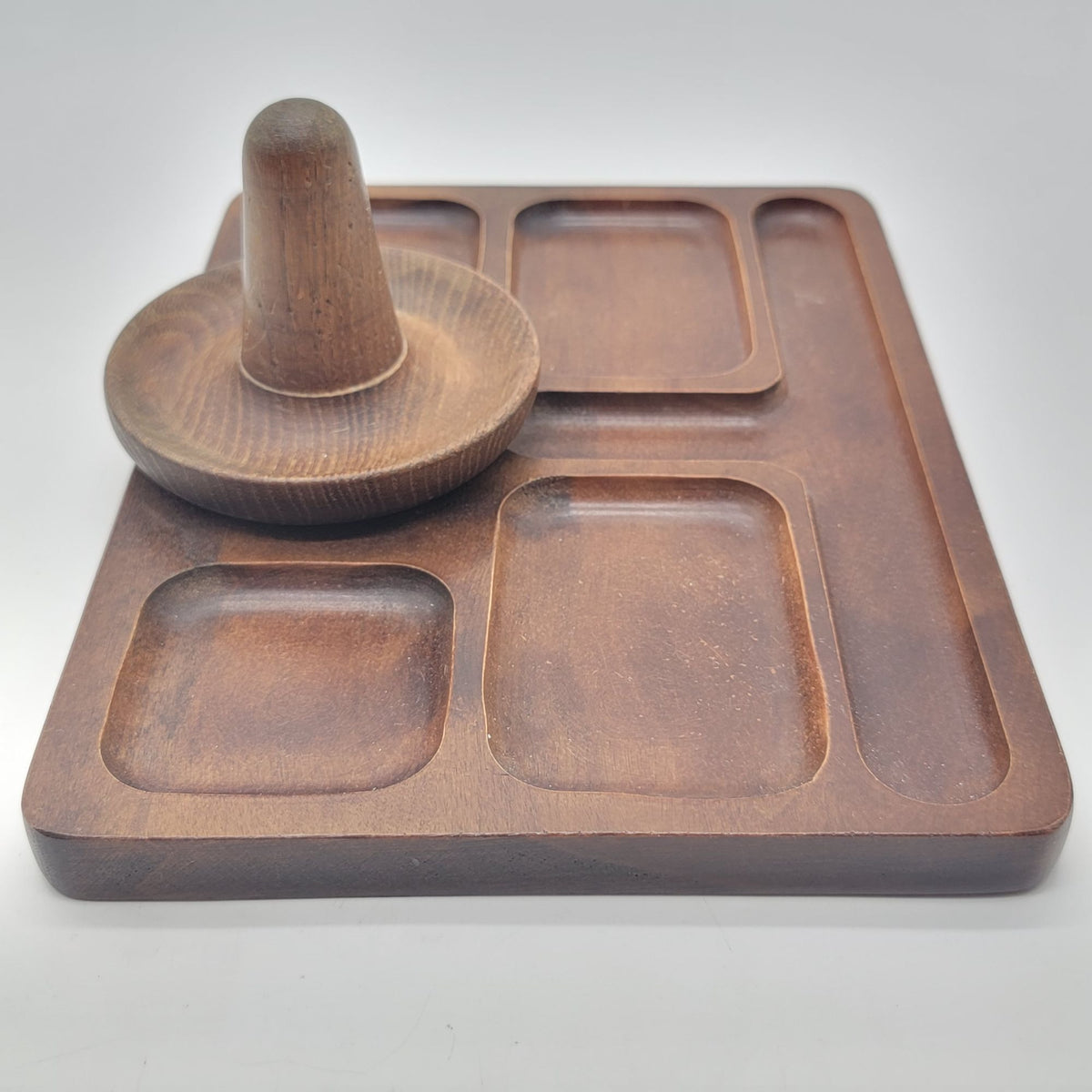 Zoo Line Mid-Century Wooden Ring Holder Vintage Jewelry Tray
