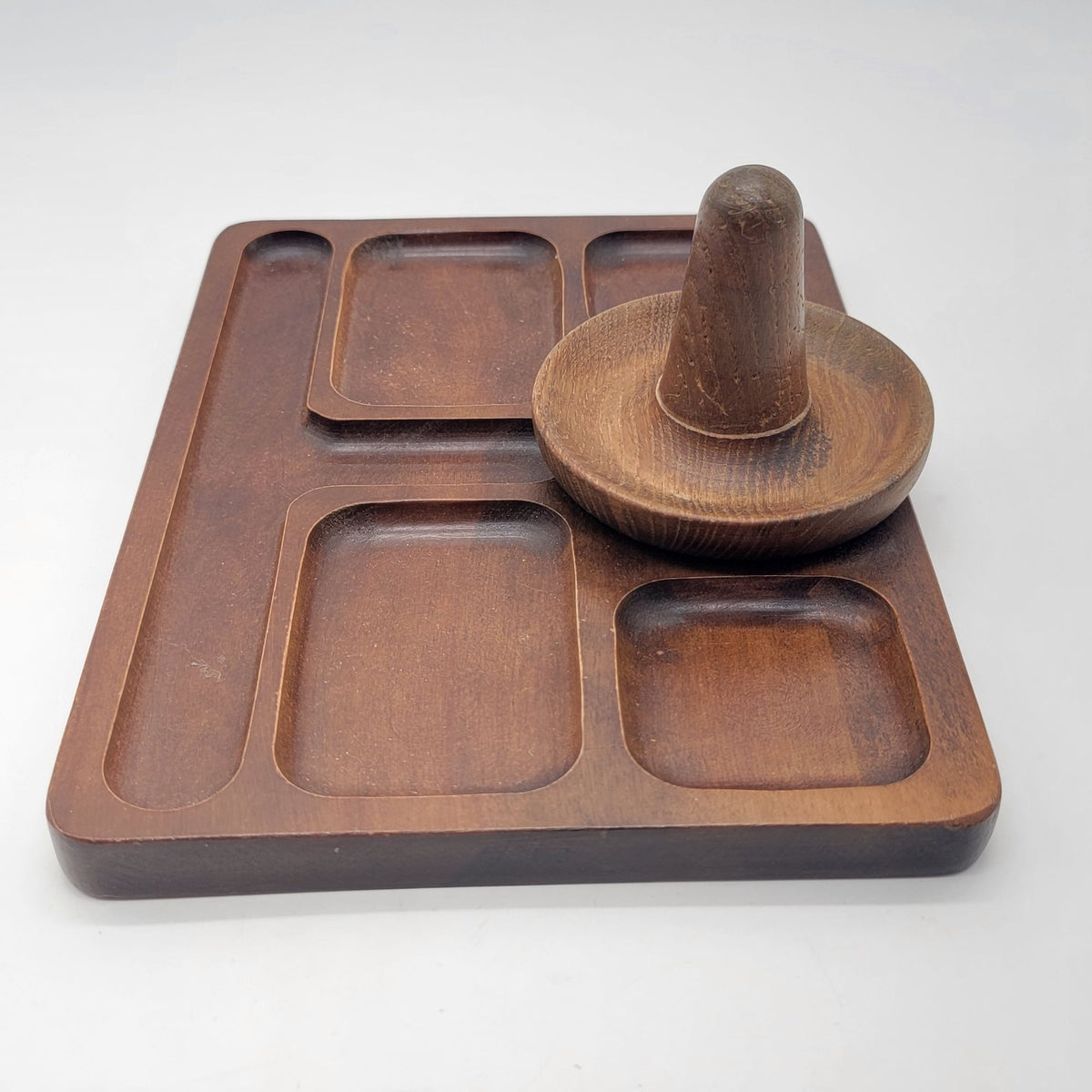 Zoo Line Mid-Century Wooden Ring Holder Vintage Jewelry Tray