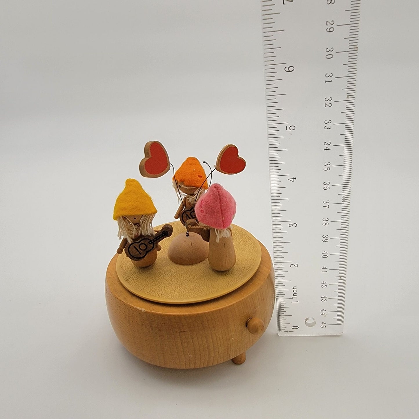 Vintage Gnome Schmid Japan Wood Music Box Plays "We've Only Just Begun"