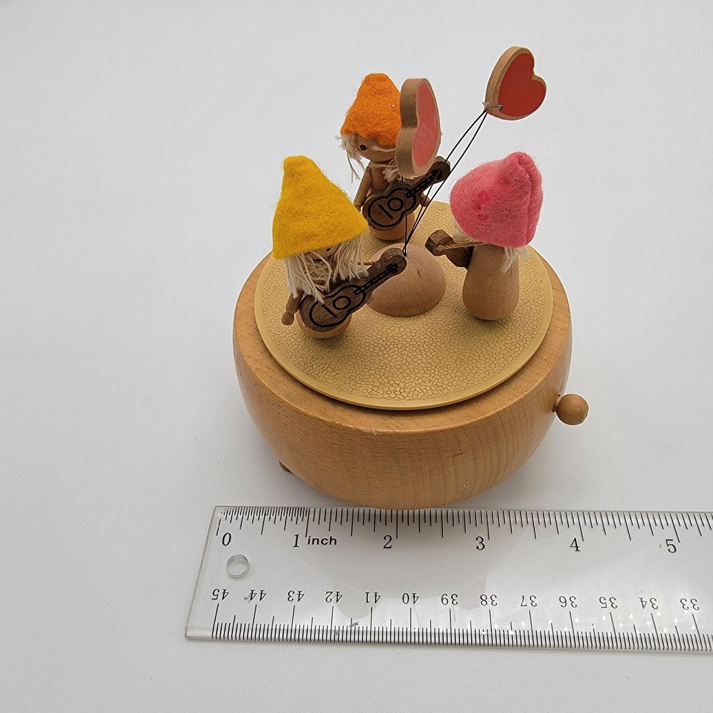 Vintage Gnome Schmid Japan Wood Music Box Plays "We've Only Just Begun"