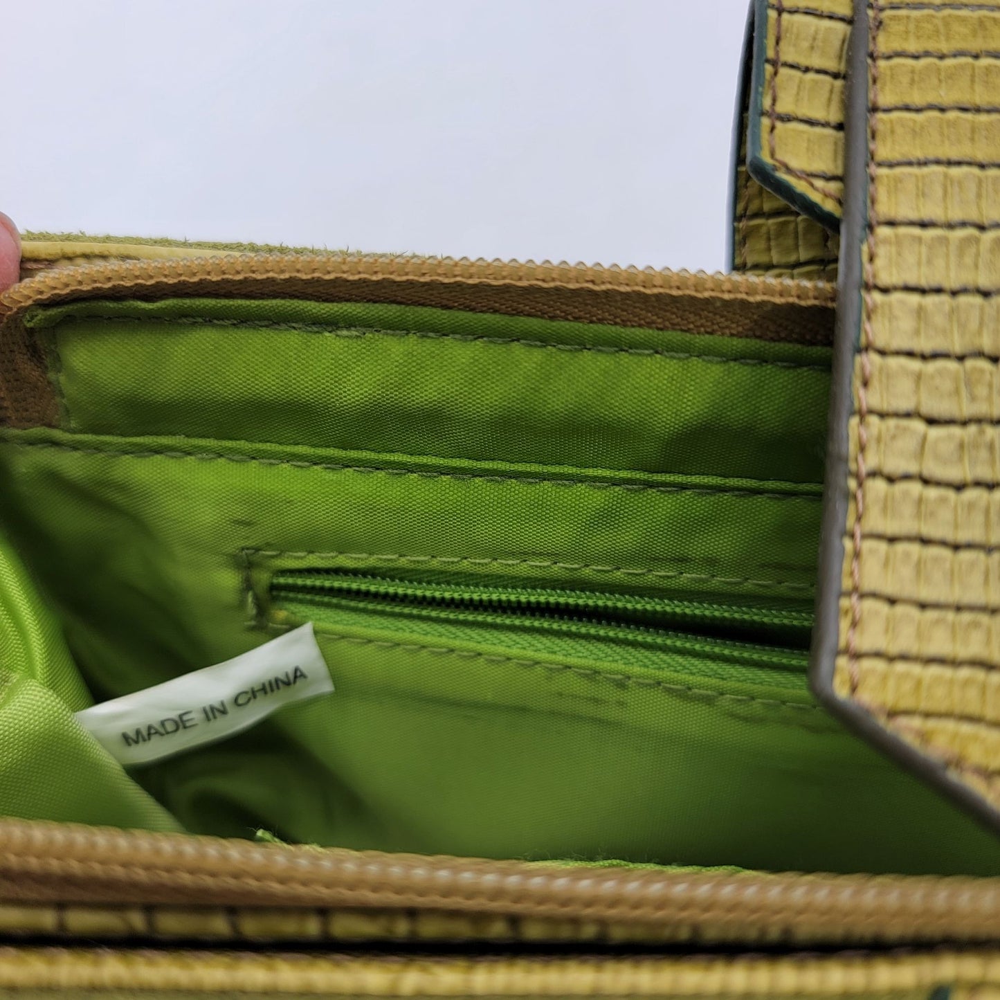 Green Suede & Leather Clutch Wallet With Buckle Accents & Zip Closure