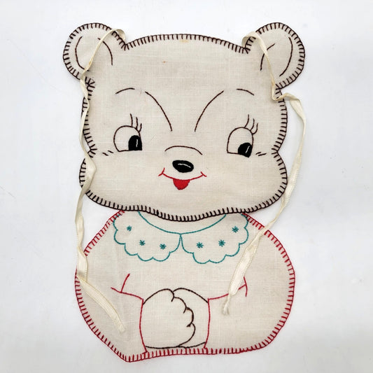 1930s Hand-Embroidered Baby Bib Bear