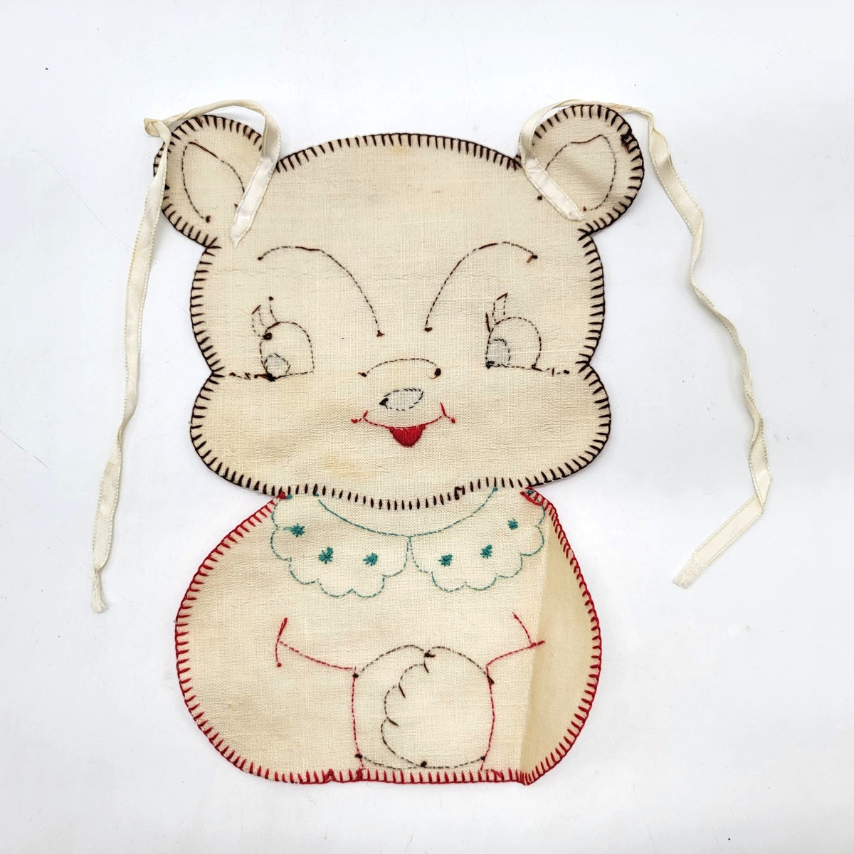 1930s Hand-Embroidered Baby Bib Bear