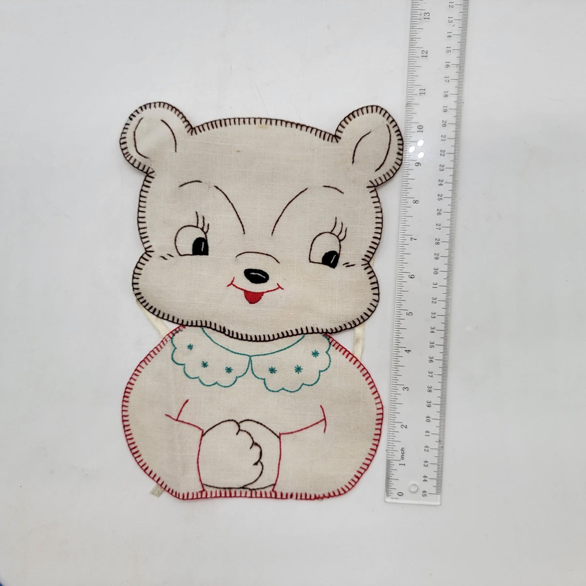 1930s Hand-Embroidered Baby Bib Bear