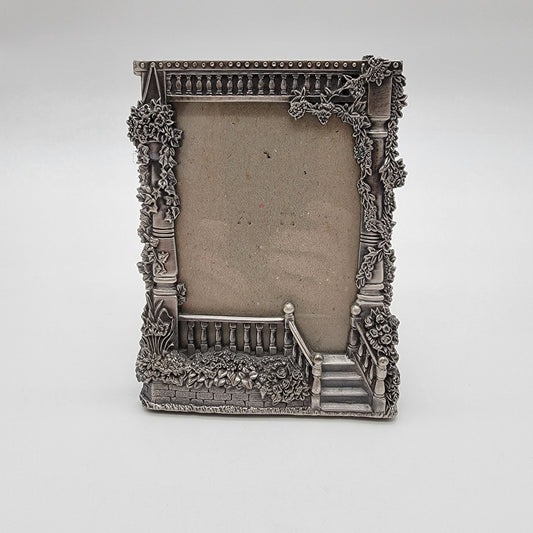 Vintage Victorian House Pewter Picture Frame Porch & Floral