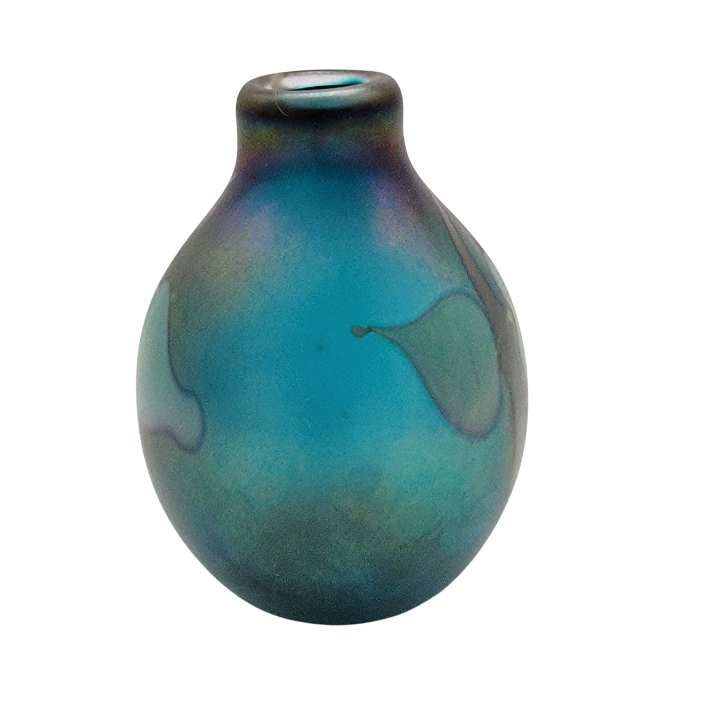 Jon Bush Favrile Iridescent Blue Art Glass Vase