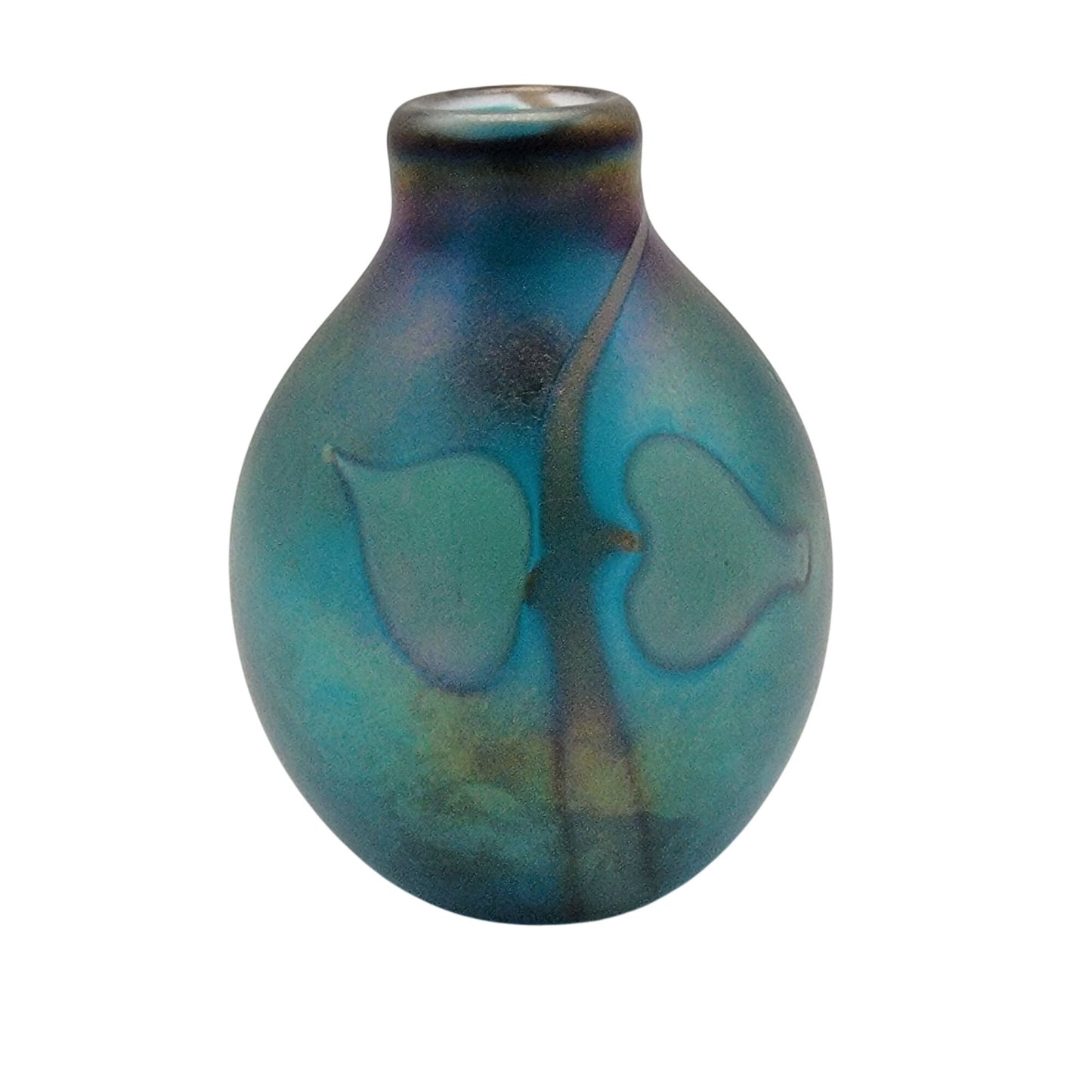 Jon Bush Favrile Iridescent Blue Art Glass Vase