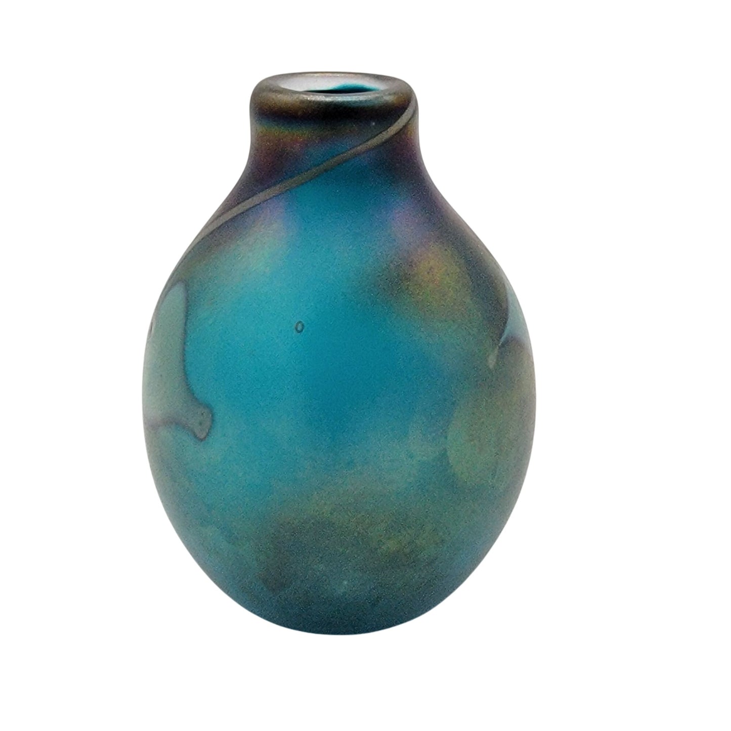 Jon Bush Favrile Iridescent Blue Art Glass Vase