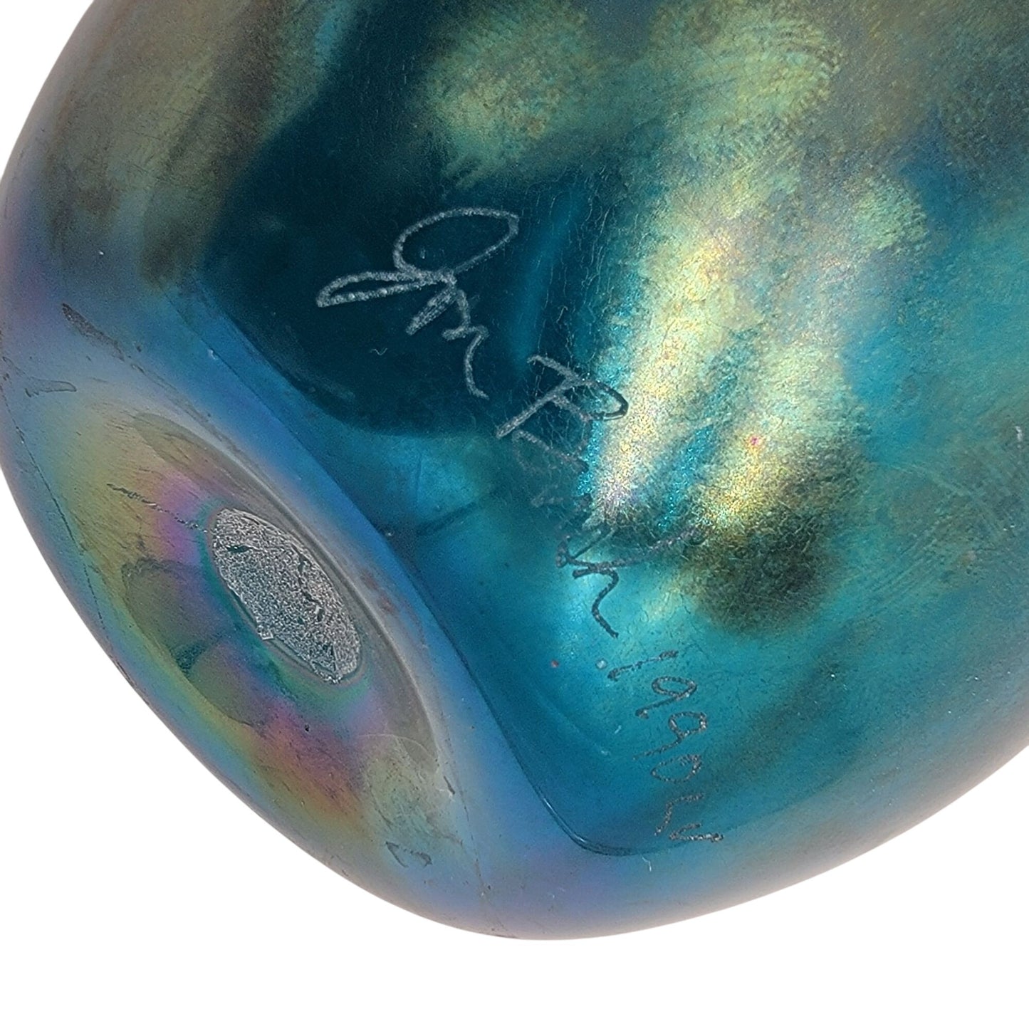 Jon Bush Favrile Iridescent Blue Art Glass Vase
