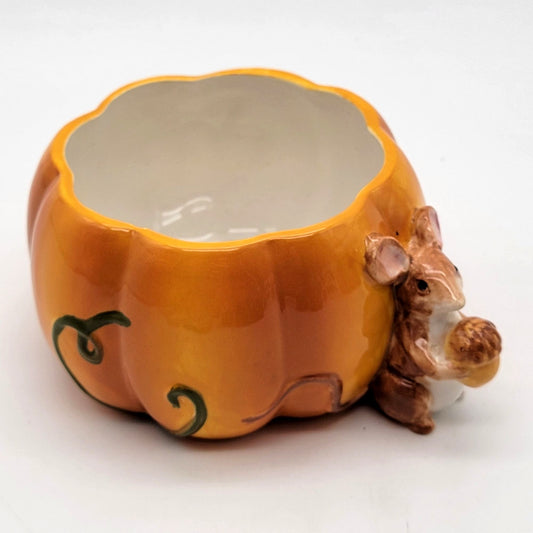 Vintage Pumpkin Planter Mouse Holding Acorn
