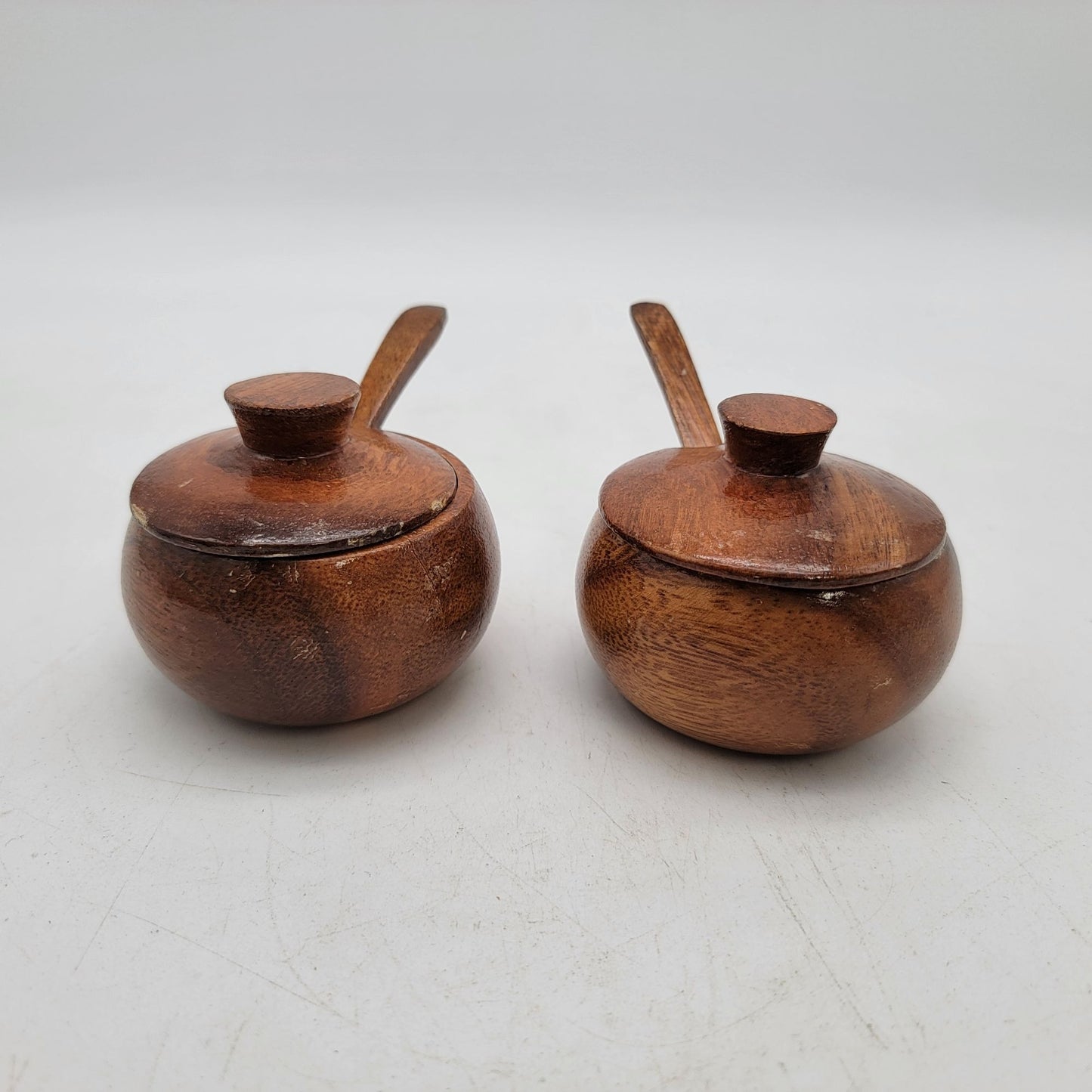 Vintage Wooden Spice Jar Set With Tray & Spoons