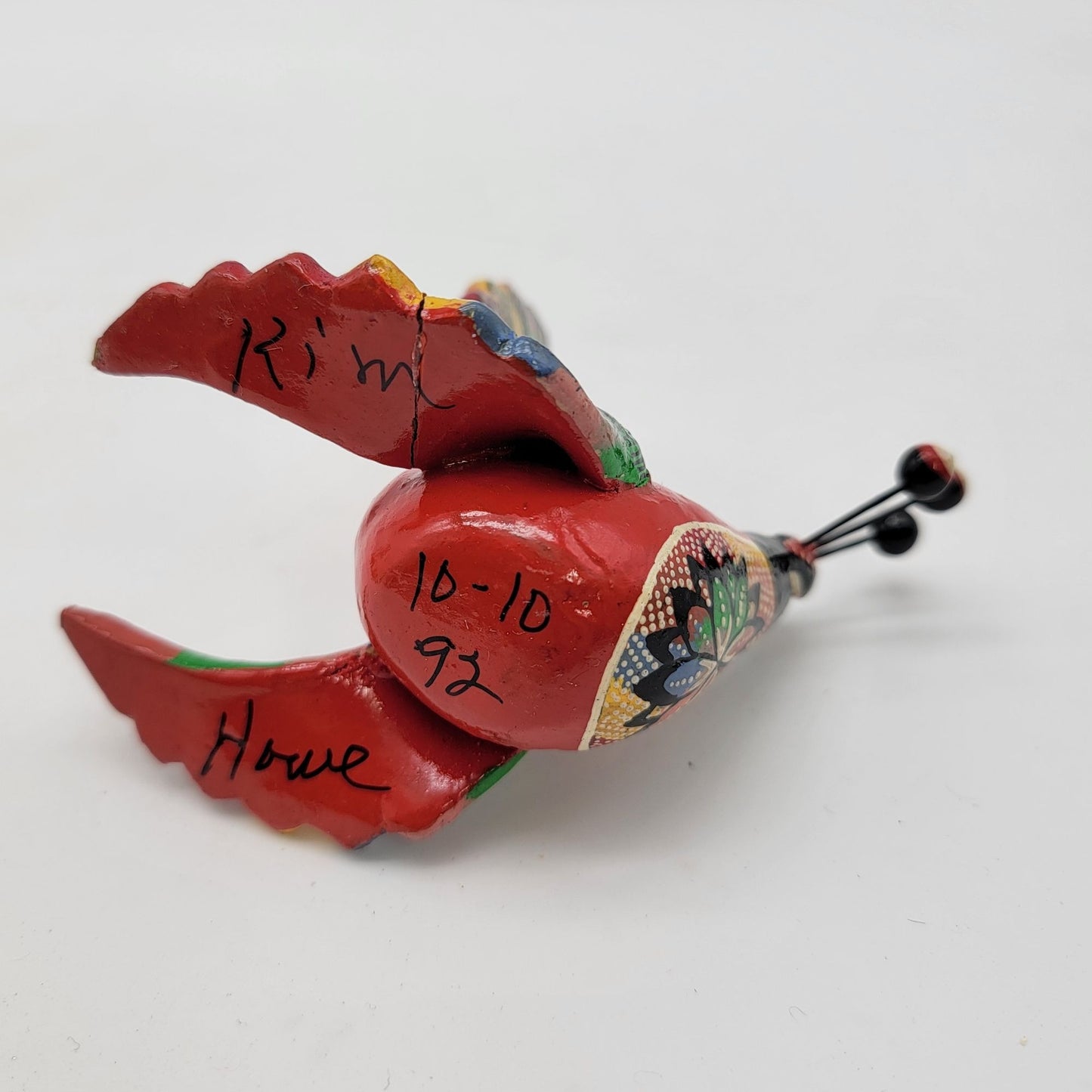 Hand Painted Clay Folk Art Bird Figurine