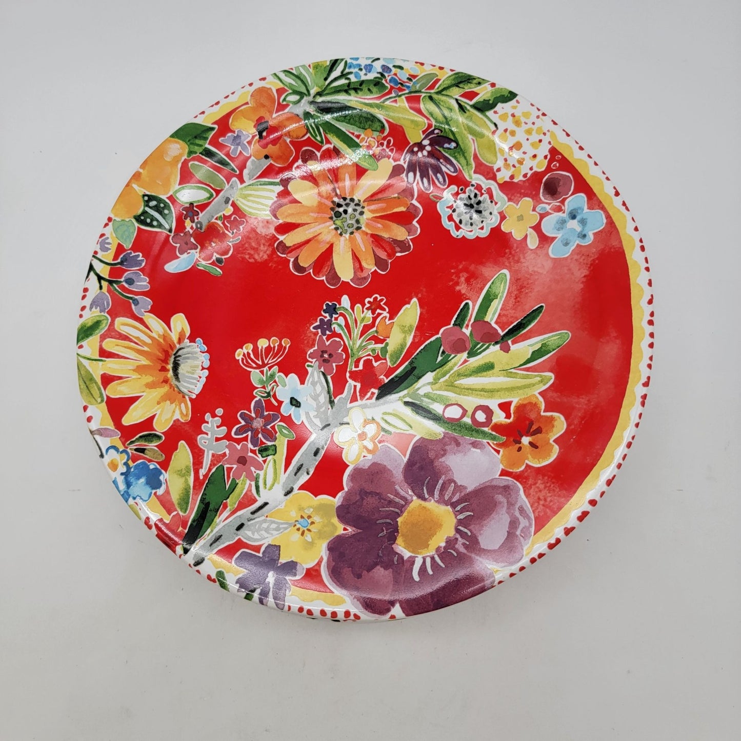 Pier 1 Imports Set Of 4 Floral Porcelain Dinner Plates Red Multicolor