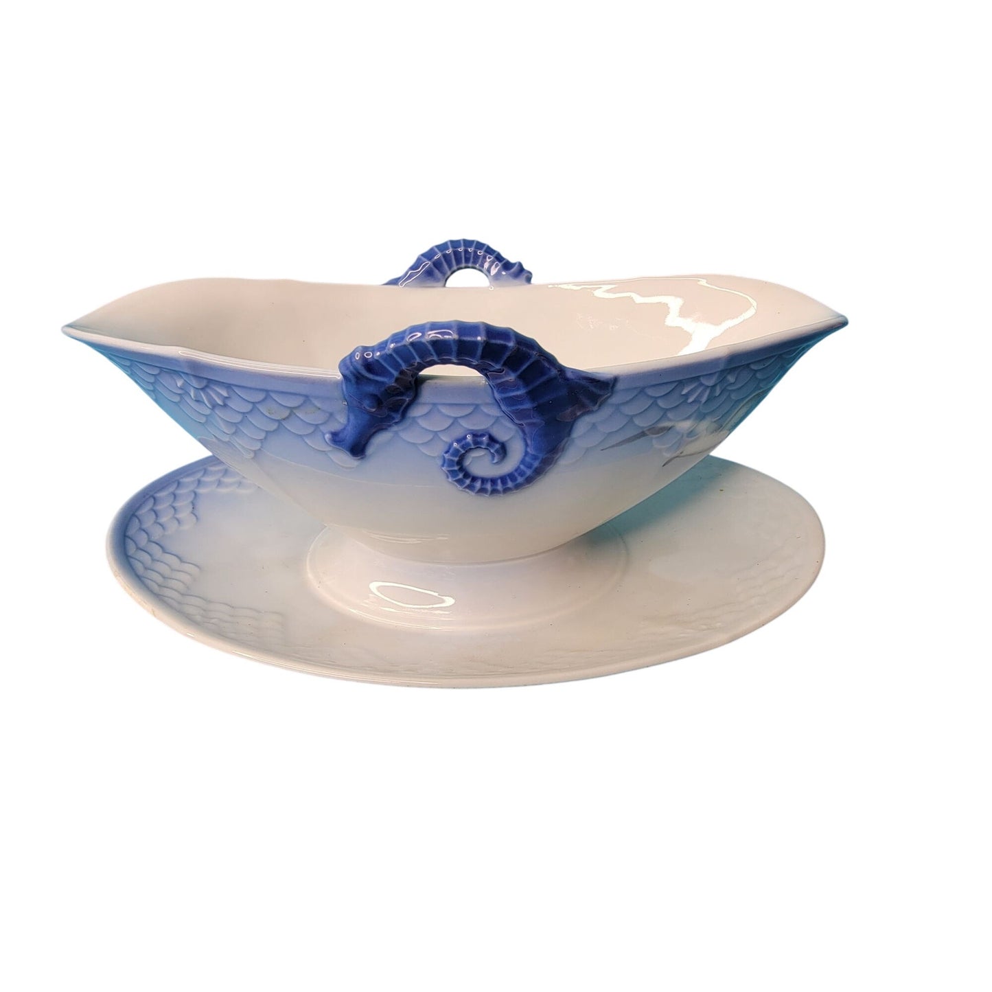 Bing & Grondahl Copenhagen Seagull Gravy Boat Attached Underplate Seahorse