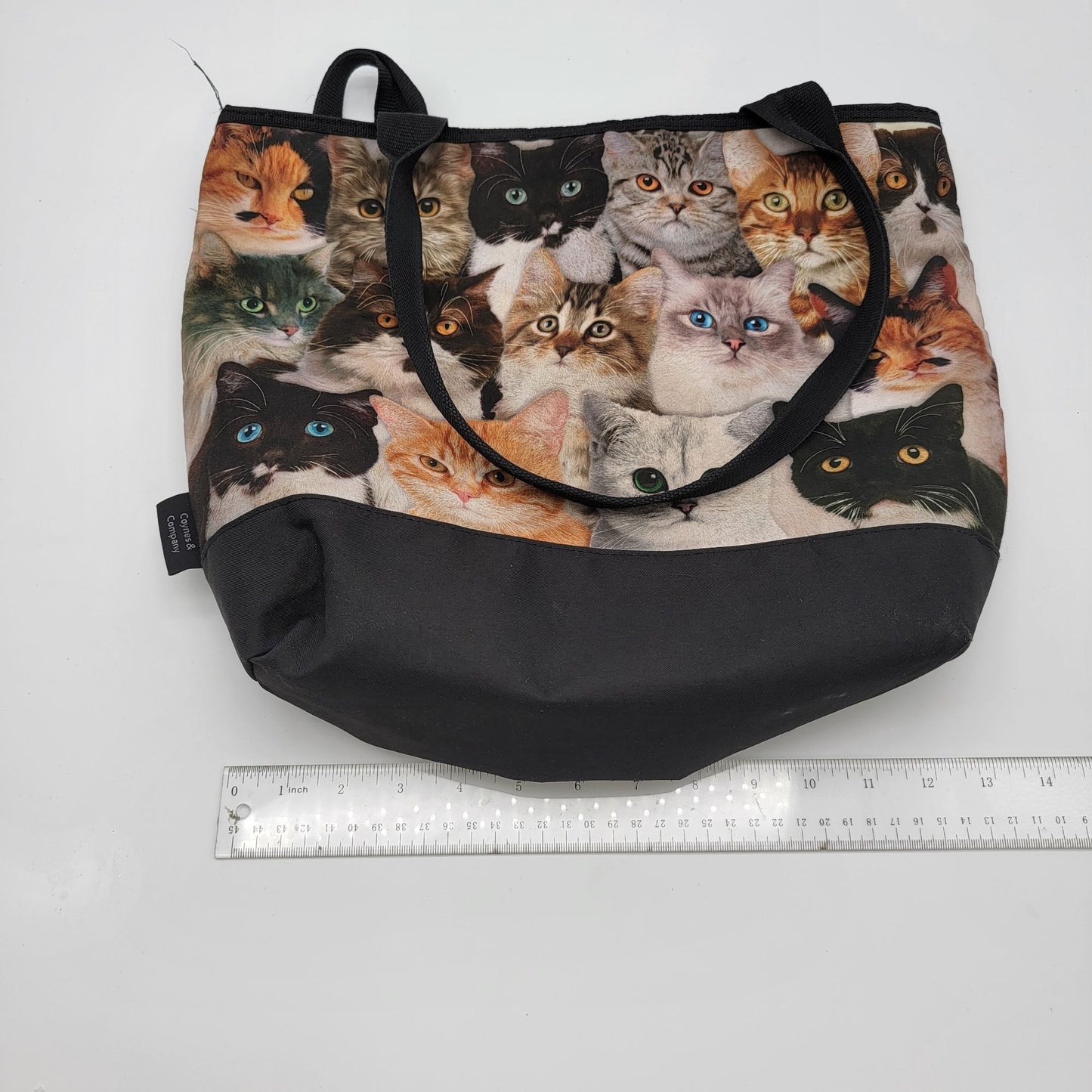 Cat Tote Bag With Zipper & Inner Pocket - Black Bottom