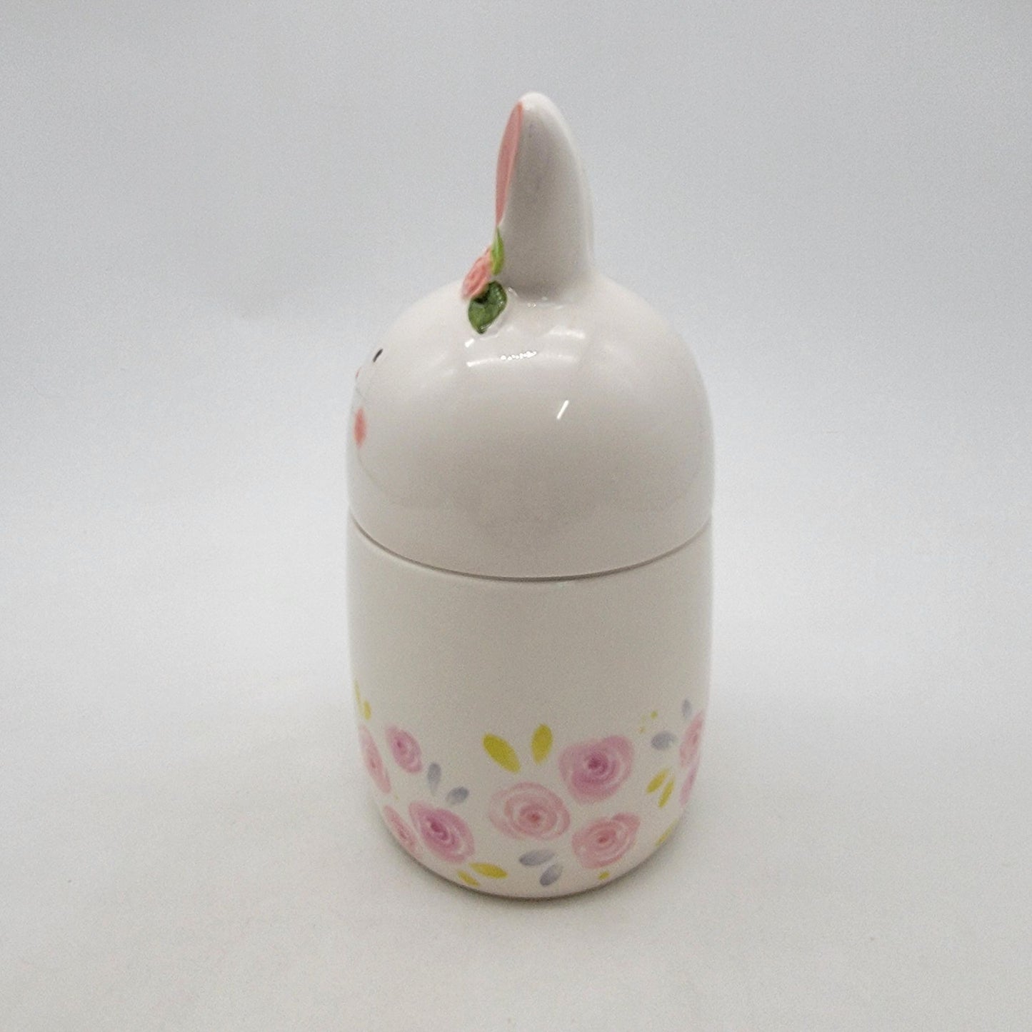 Hoppers Lane Bunny Rabbit Canister With Lid White & Pink Roses