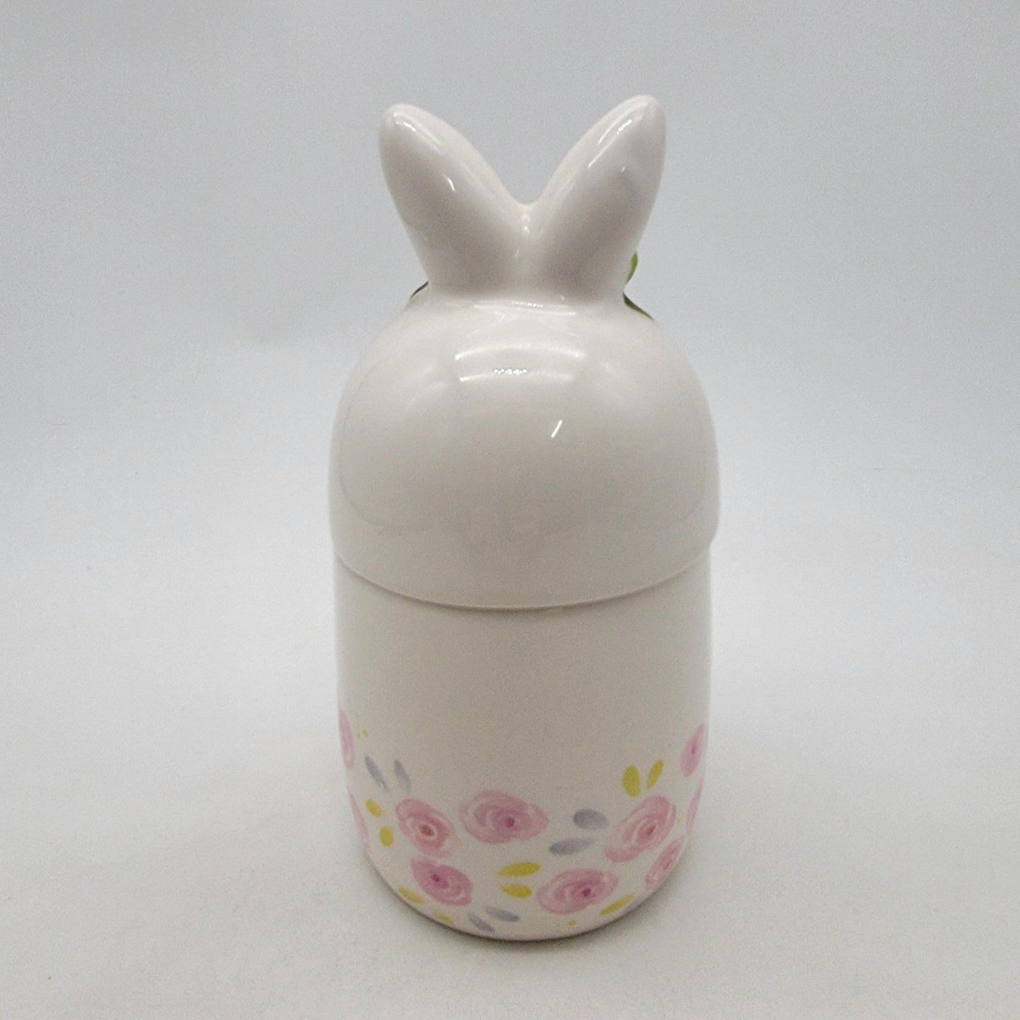 Hoppers Lane Bunny Rabbit Canister With Lid White & Pink Roses