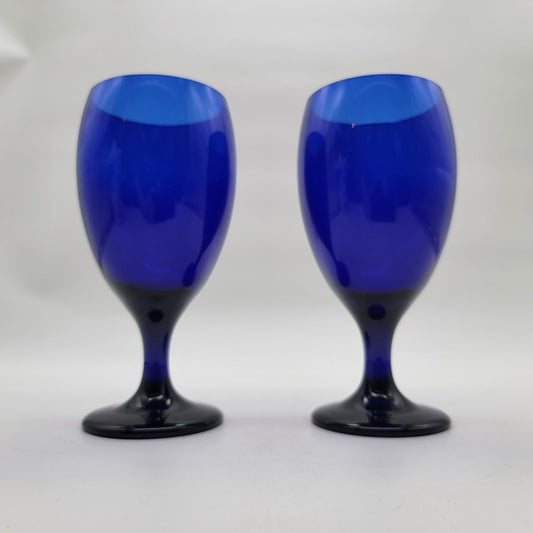 Libbey Premiere Cobalt Blue Water Goblets Vintage Set Of 2 Vintage