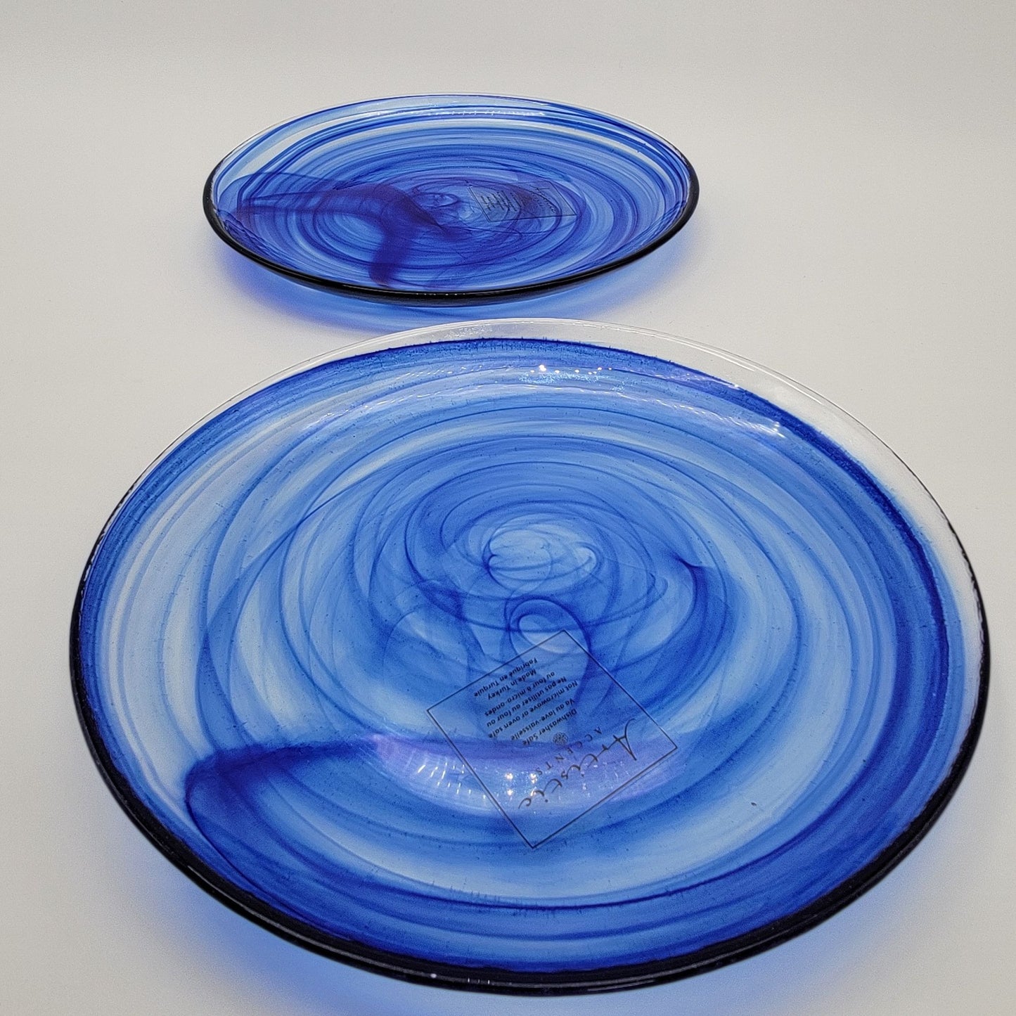 Artistic Accents Turkish Blue Swirl Art Glass Plates  Set of 2