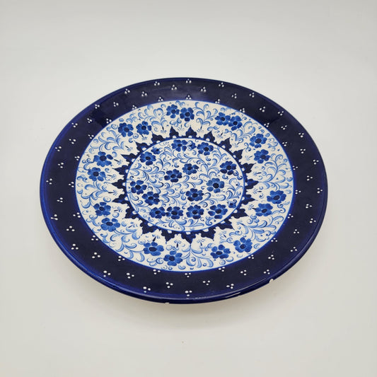 Atolye Turkish Pottery Plate Blue & White Floral