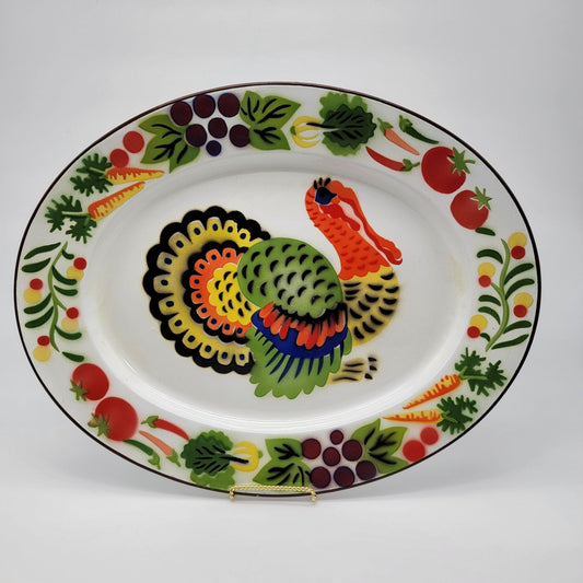 Vintage Vibrant Enameled Turkey Serving Platter