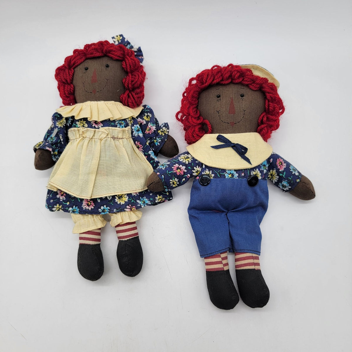 African American Raggedy Ann & Andy Cloth Dolls 10"