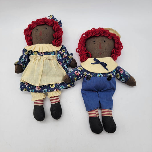 African American Raggedy Ann & Andy Cloth Dolls 10"