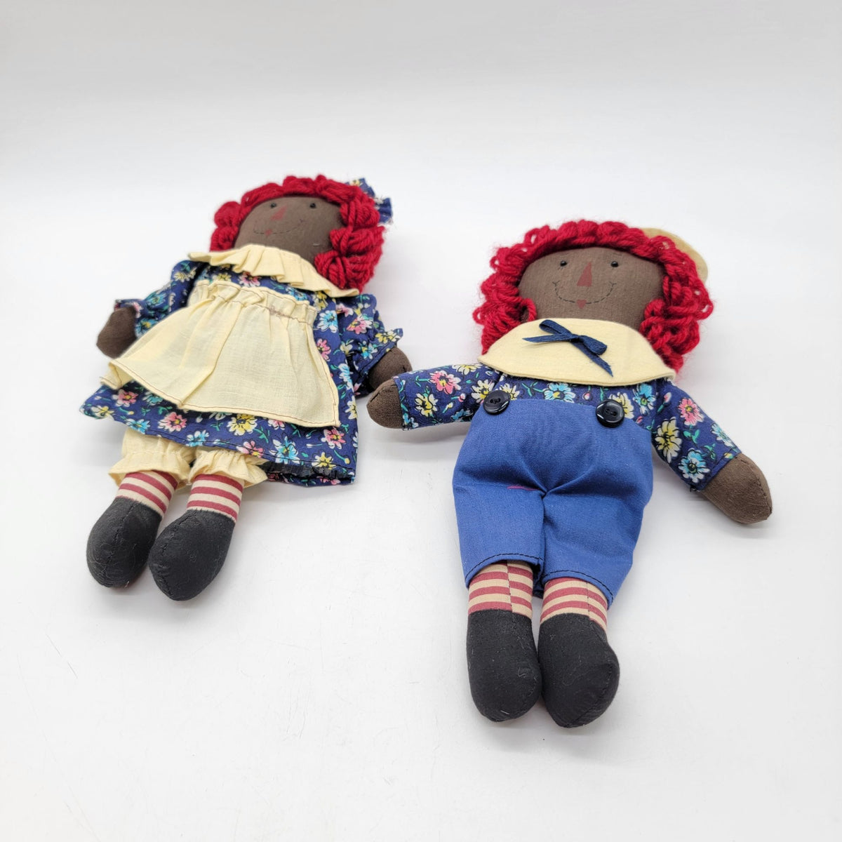 African American Raggedy Ann & Andy Cloth Dolls 10"