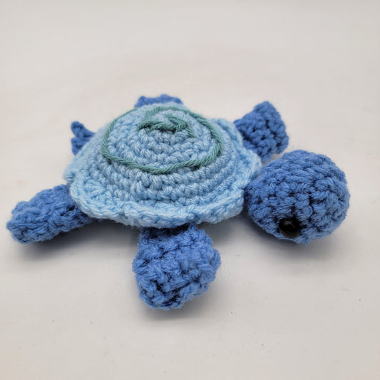 Hand-Crocheted Turtle Light Blue/Blue with Grey Spiral