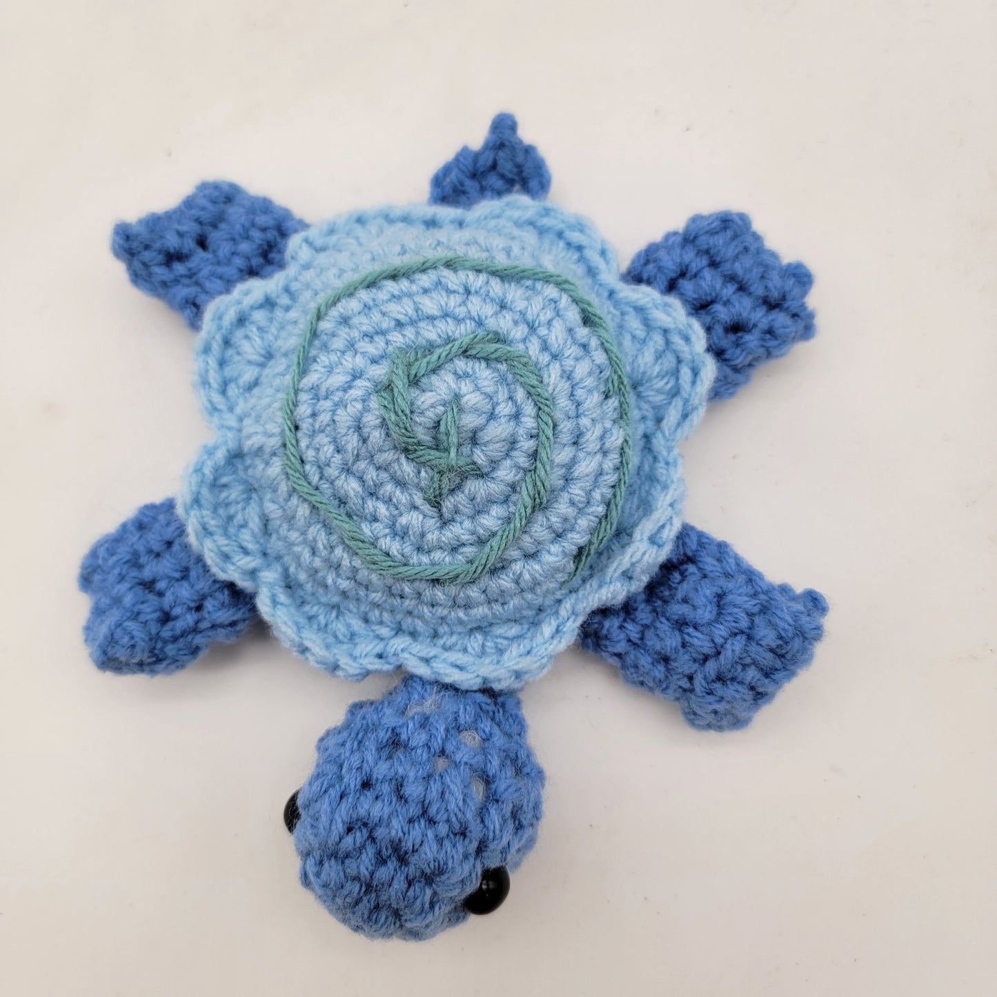Hand-Crocheted Turtle Light Blue/Blue with Grey Spiral
