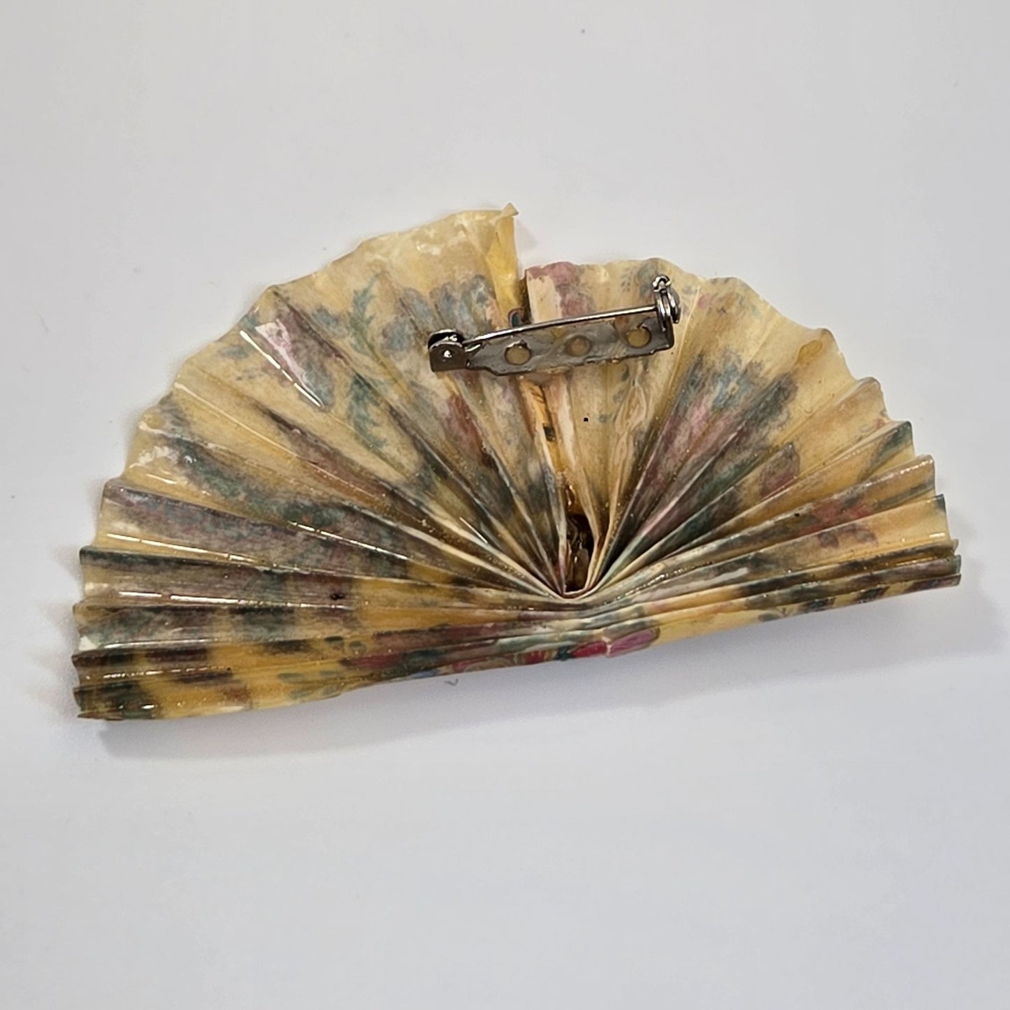 Vintage Paper Fan Brooch with Pink Rhinestone