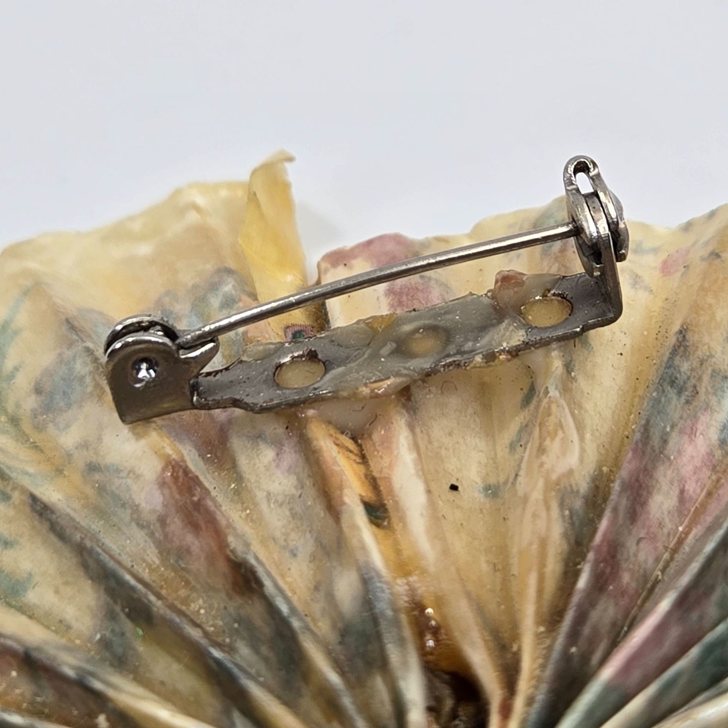 Vintage Paper Fan Brooch with Pink Rhinestone