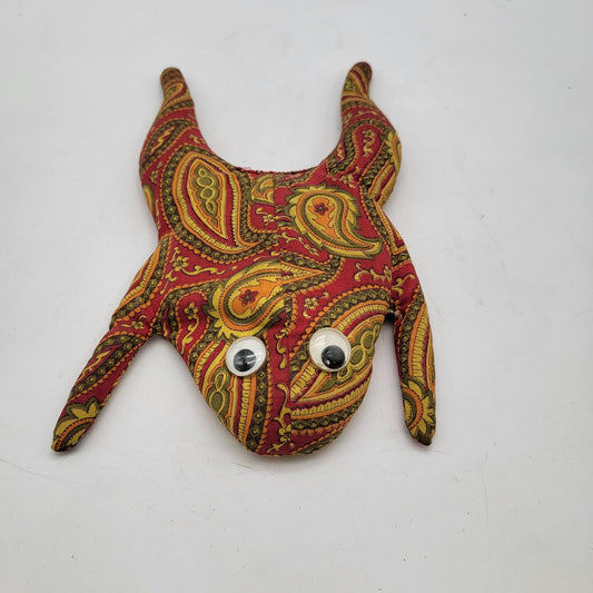 Vintage Handmade Paisley Fabric Frog With Googly Eyes