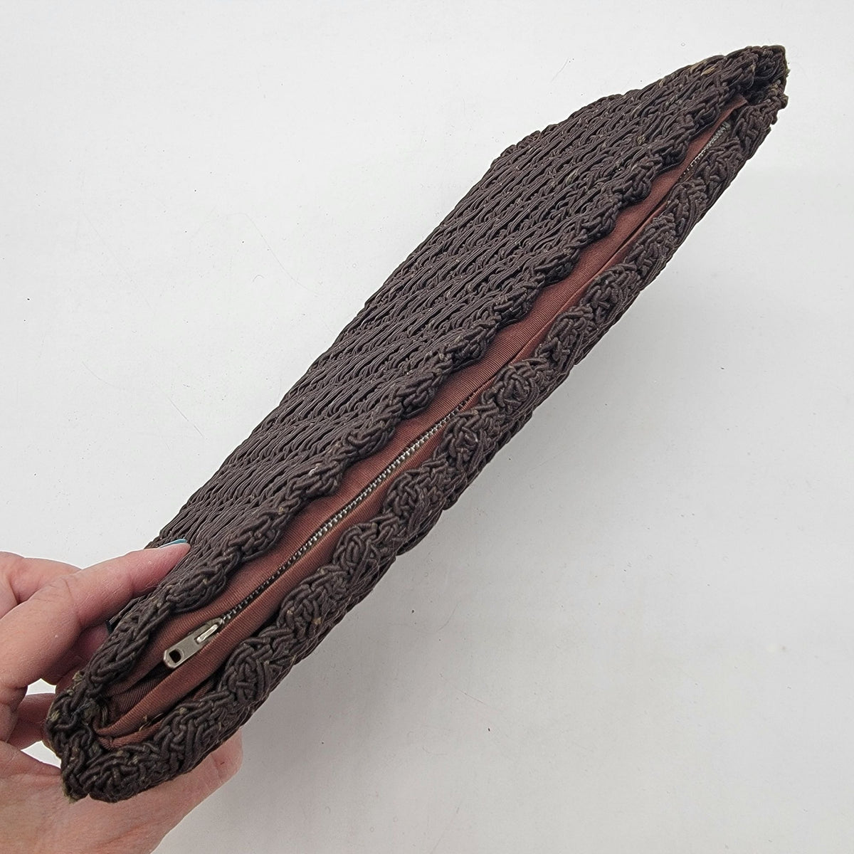 1940s Brown Corde Gimp Clutch Purse