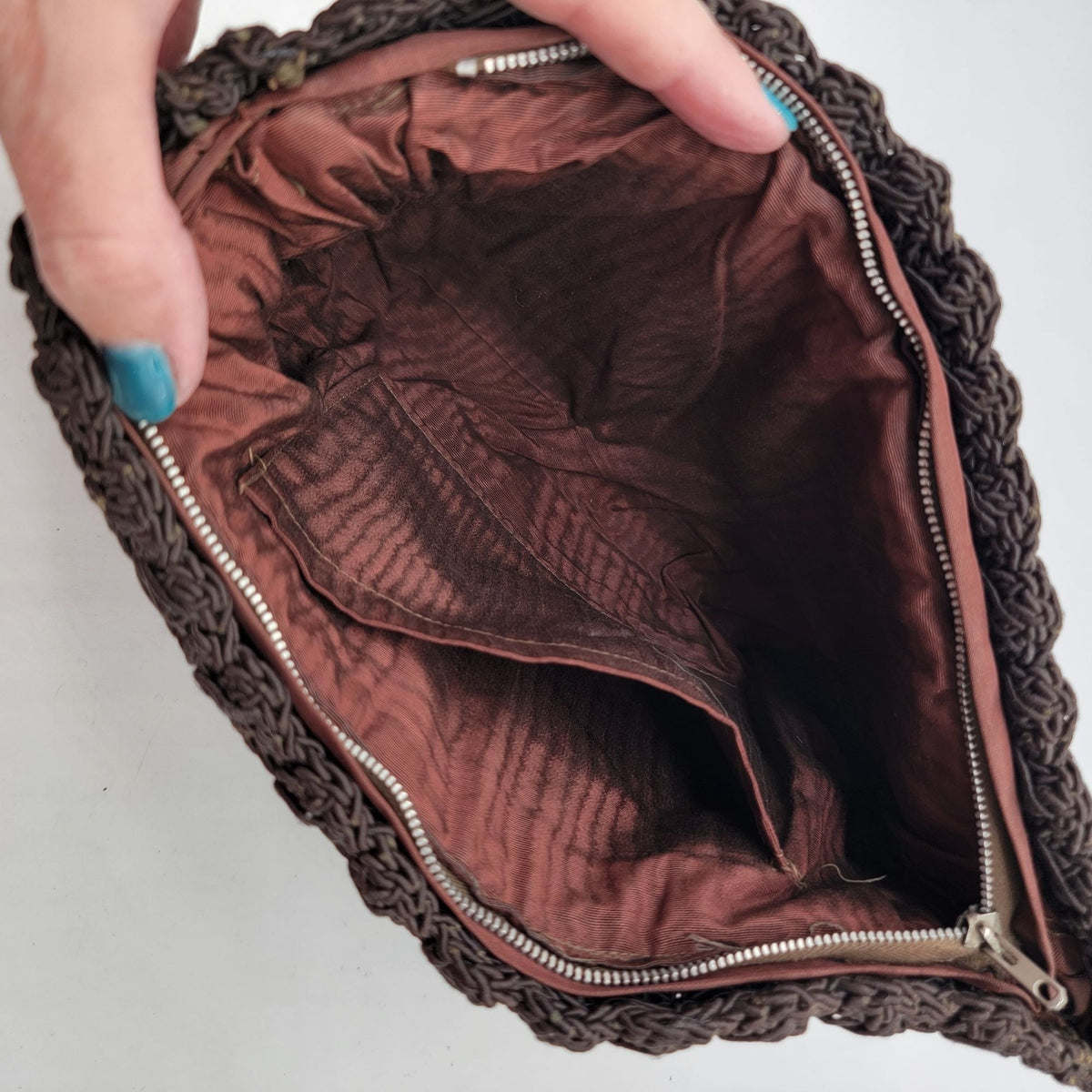 1940s Brown Corde Gimp Clutch Purse