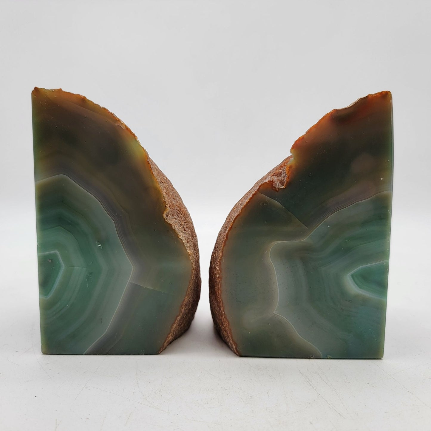 Polished Green Agate Geode Bookends