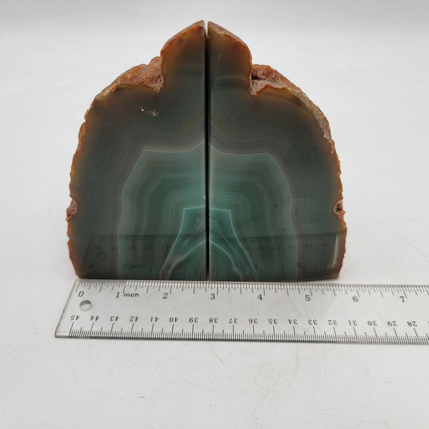 Polished Green Agate Geode Bookends