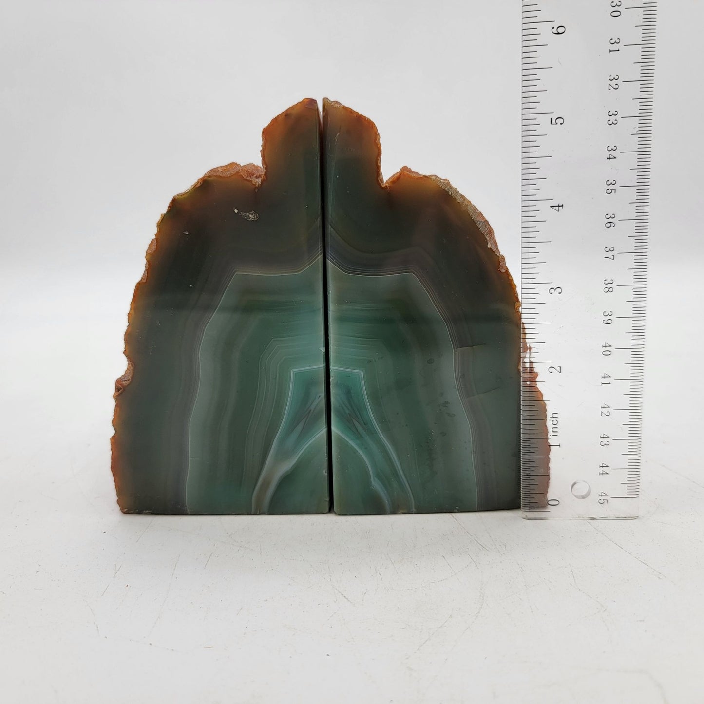 Polished Green Agate Geode Bookends