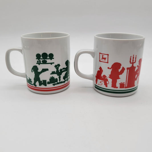 Pair Of Vintage Avon 1984 Christmas Silhouette Coffee Mugs