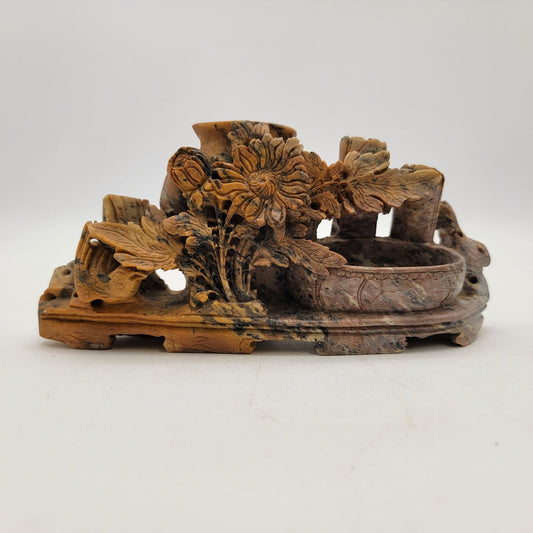 Hand-Carved Soapstone Floral Vase Sculpture