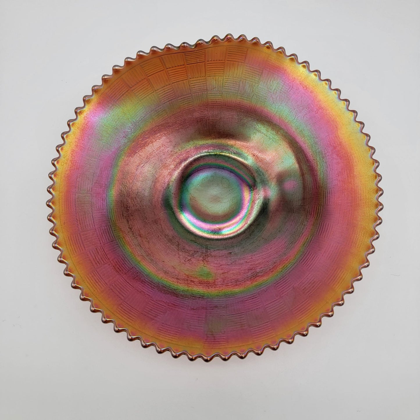 Vintage Northwood Carnival Glass Basketweave Handgrip Plate