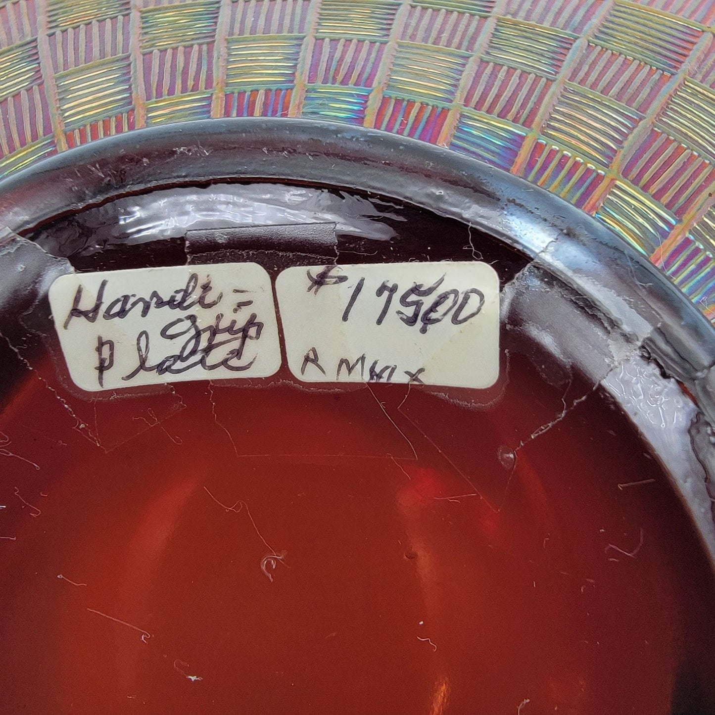 Vintage Northwood Carnival Glass Basketweave Handgrip Plate